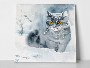 Πίνακας σε καμβά CAT IN SNOW